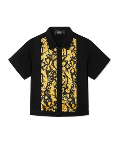 Versace Barocco Paneled Kids Shirt In Black