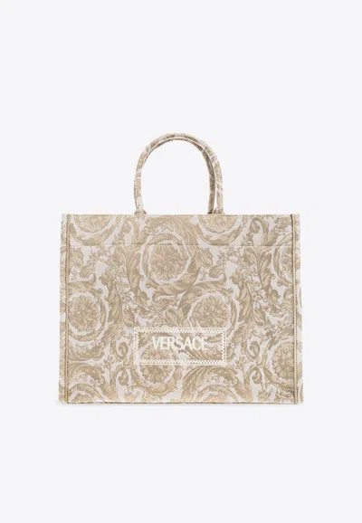 Versace Large Athena Barocco Tote Bag In Beige