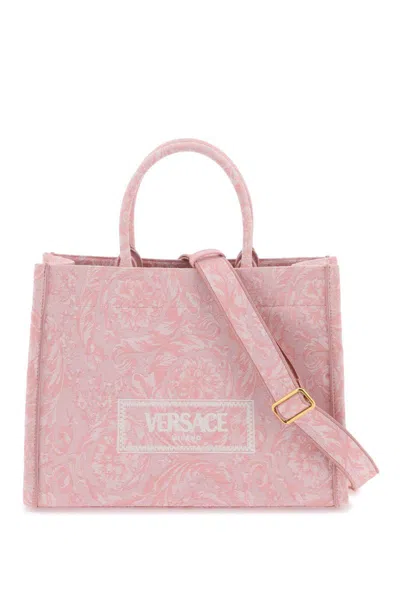 Versace Large Athena Barocco Tote Bag In Nero