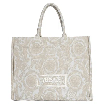 Versace Large Barocco Athena Jacquard Tote In Sand