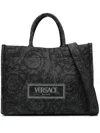 Versace Embroidered Fabric Big Athena Shopping Bag In Black
