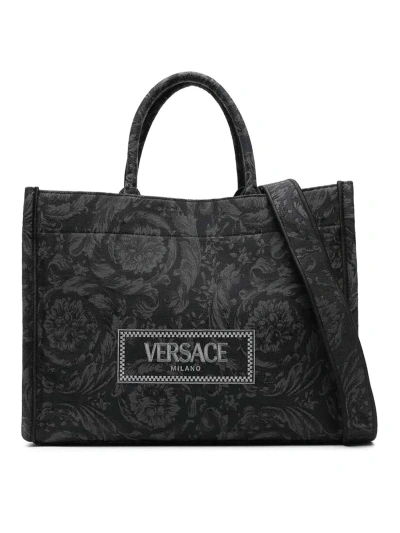 Versace Large Barocco Athena Tote Bag In Black