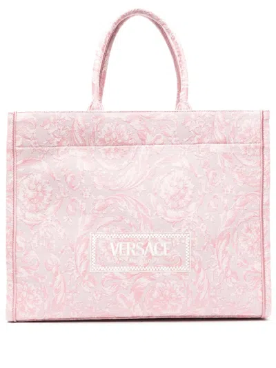 Versace Barocco Athena Jacquard Tote Bag In Pink