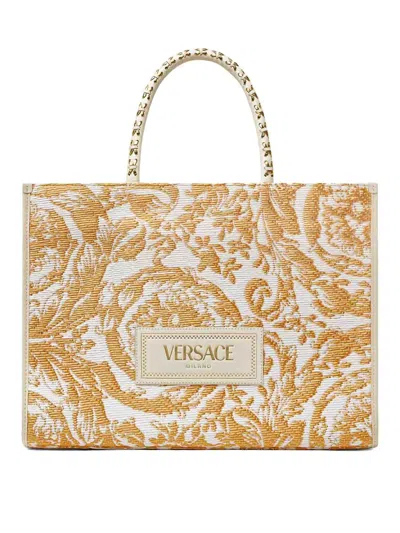 Versace Large Barocco Athena Tote Bag In White