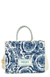 Versace Large Barocco Floral Raffia Tote
