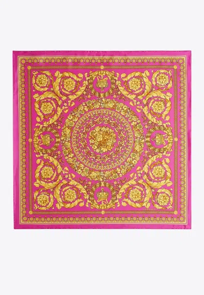 Versace Large Barocco Print Silk Scarf In Pink