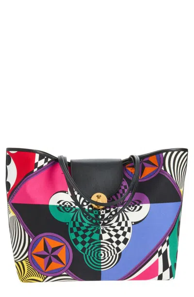 Versace Large Canvas Tote In Black Multi Gold 82