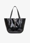 Versace Large Greca Goddess Tote Bag In Croc-effect Leather In Black