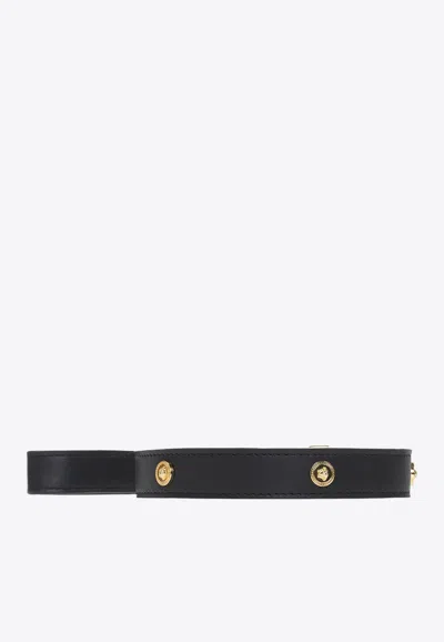 Versace Large Icon Leather Pet Leash In Black