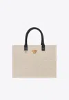 Versace Large La Medusa Canvas Tote Bag In Beige