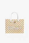 Versace Large La Medusa Chain Stripes Tote Bag In White