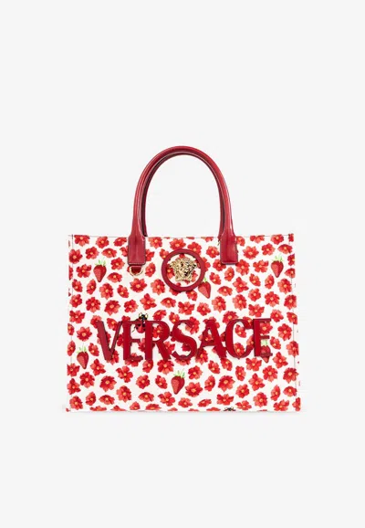 Versace Large La Medusa Strawberry Garden Tote Bag In Red