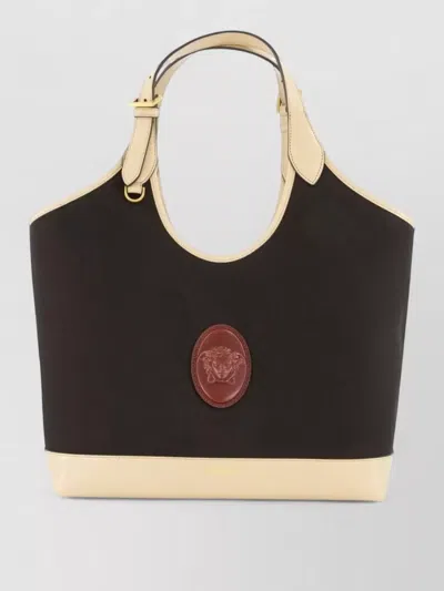 Versace Large Leather Tote Bag In Black