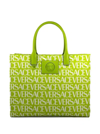 Versace Large Medusa Logo-print Tote Bag In Green