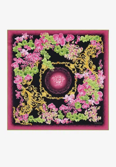 Versace Large Medusa Orchid Silk Foulard In Multicolor