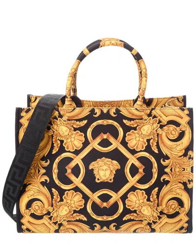Versace Large Printed Canvas & Leather Tote In Black