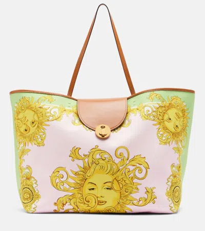 Versace Large Printed Canvas Tote Bag In Yellow