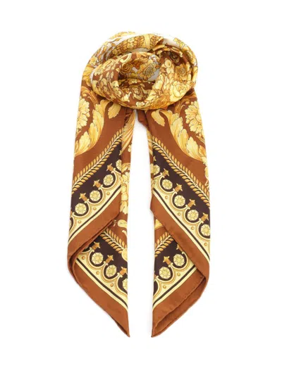 Versace Large Scarf With Baroque Print Scarves And Foulards Multicolor In Brown