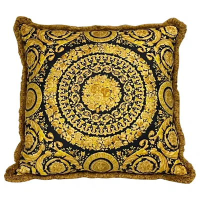 Pre-owned Versace Large Square Pillow Wit Velvet Back In Brown