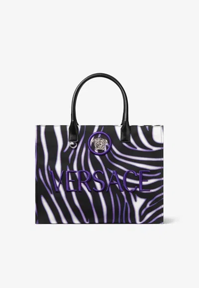 Versace Large Zebra Print Tote Bag In Multicolor