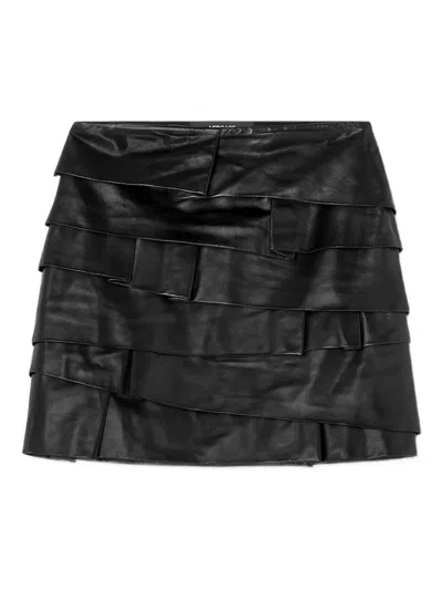 Versace Layered Ruffle Leather Skirt In Black