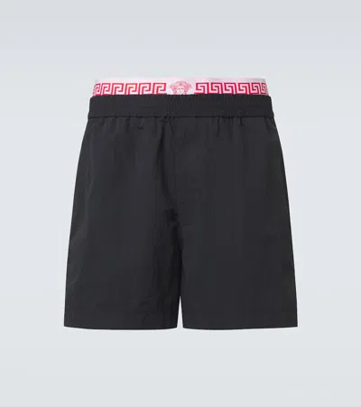 Versace Layered Waistband Shorts In Black
