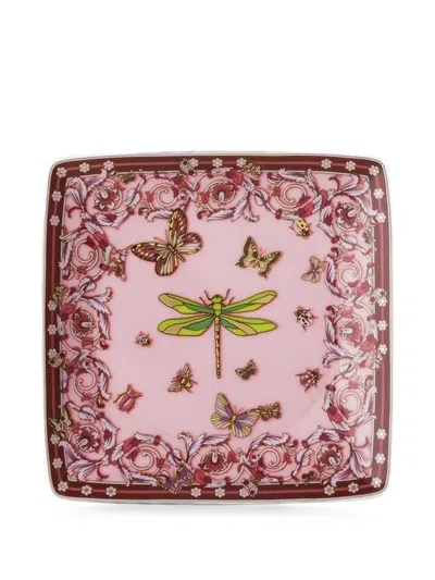 Versace Le Jardin Square Plate 12 Cm In Pink