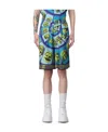 Versace Le Maschere Print Silk Shorts In Blue