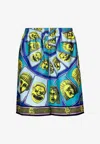 Versace Le Maschere Print Silk Shorts In Multicolor