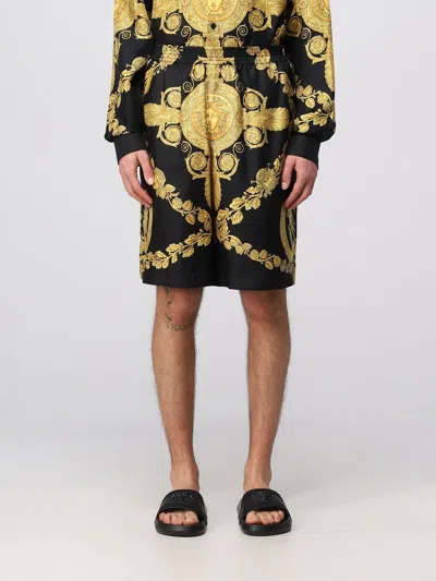 Versace Le Maschere  Shorts In Silk In Black