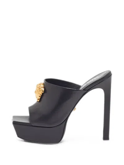 Pre-owned Versace Le Medusa Leather Platform Sandals In Black