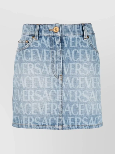 Versace Leather A-line Skirt With Belt Loops In Blue