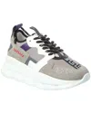 Versace Gray Leather Athletic Sneakers In Gray
