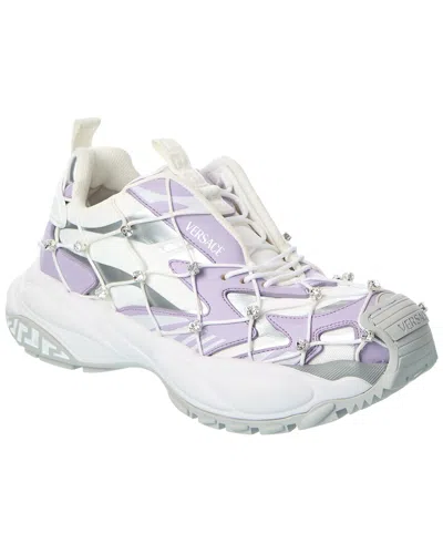 Versace Leather & Mesh Sneaker In Purple