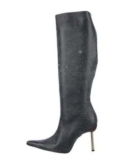 Pre-owned Versace Leather Animal Print Boots In Black
