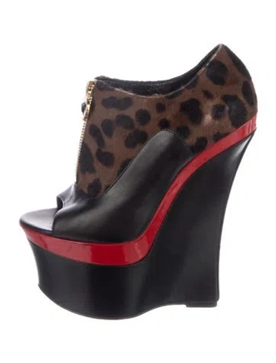 Pre-owned Versace Leather Animal Print Boots In Black