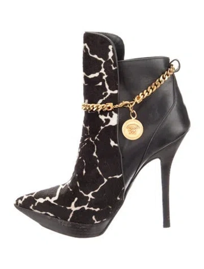 Pre-owned Versace Leather Animal Print Boots In Black/neutrals
