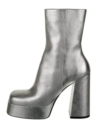 Pre-owned Versace Leather Animal Print Boots In Silver