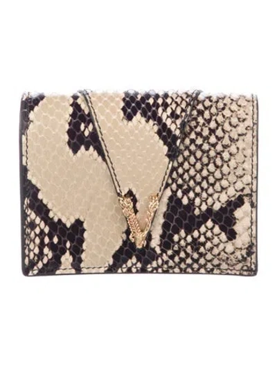 Pre-owned Versace Leather Animal Print Card Holder In Neutrals