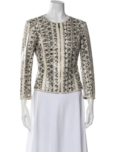 Pre-owned Versace Leather Animal Print Jacket In Neutrals