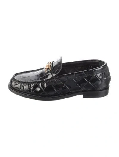 Pre-owned Versace Leather Animal Print Loafers In Black