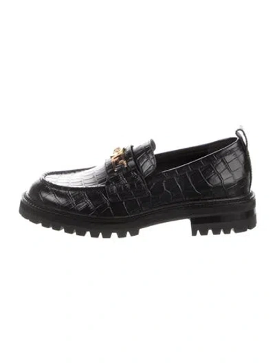 Pre-owned Versace Leather Animal Print Loafers In Black