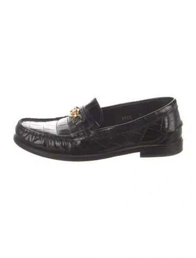 Pre-owned Versace Leather Animal Print Loafers In Black