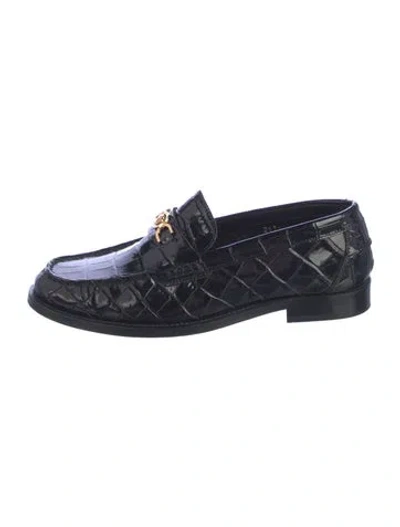 Pre-owned Versace Leather Animal Print Loafers In Blue