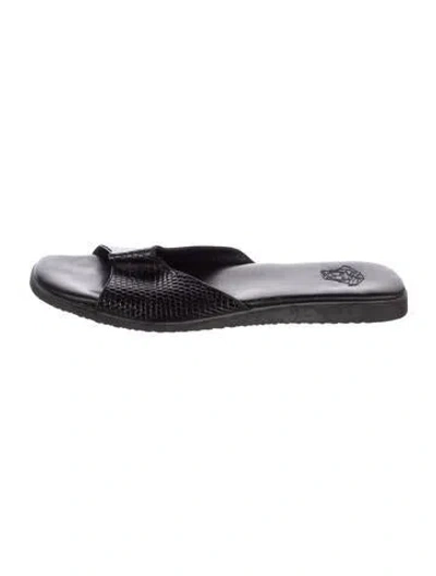 Pre-owned Versace Leather Animal Print Slides In Black