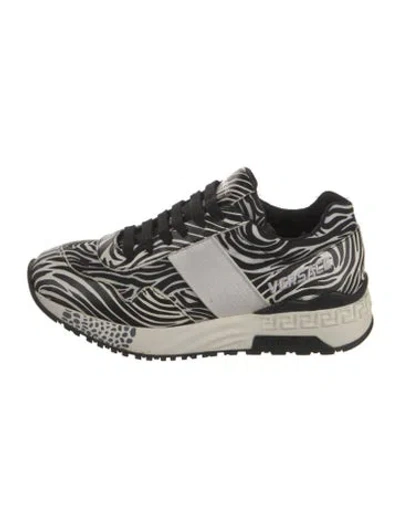 Pre-owned Versace Leather Animal Print Sneakers In White