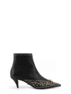 Versace Studded Leather Ankle Boots With Kitten Heel In Black