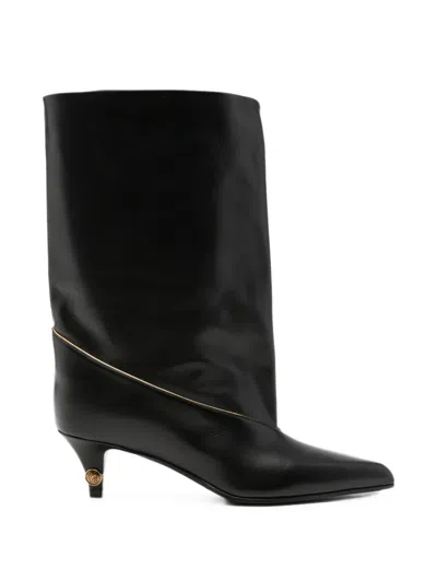 Versace Leather Ankle Boots In Black