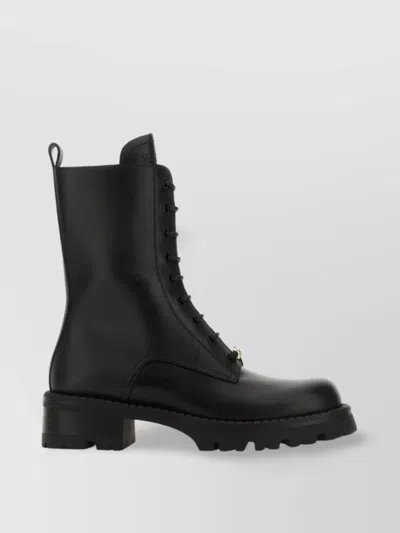 Versace Leather Ankle Boots With Moulded Sole And Metallic Detail In Black