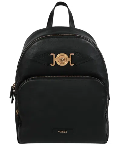 Versace Medusa Leather Backpack In Black